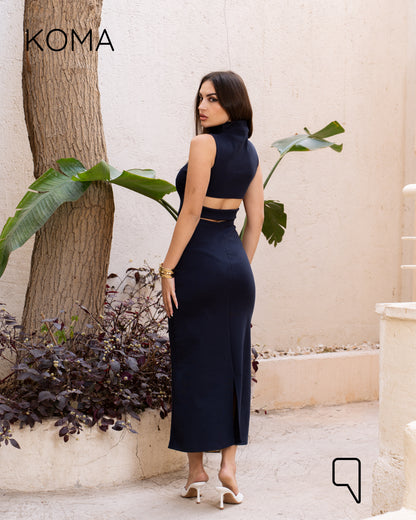 Naomi Halter Neck Midi Sleeveless Dress - Navy