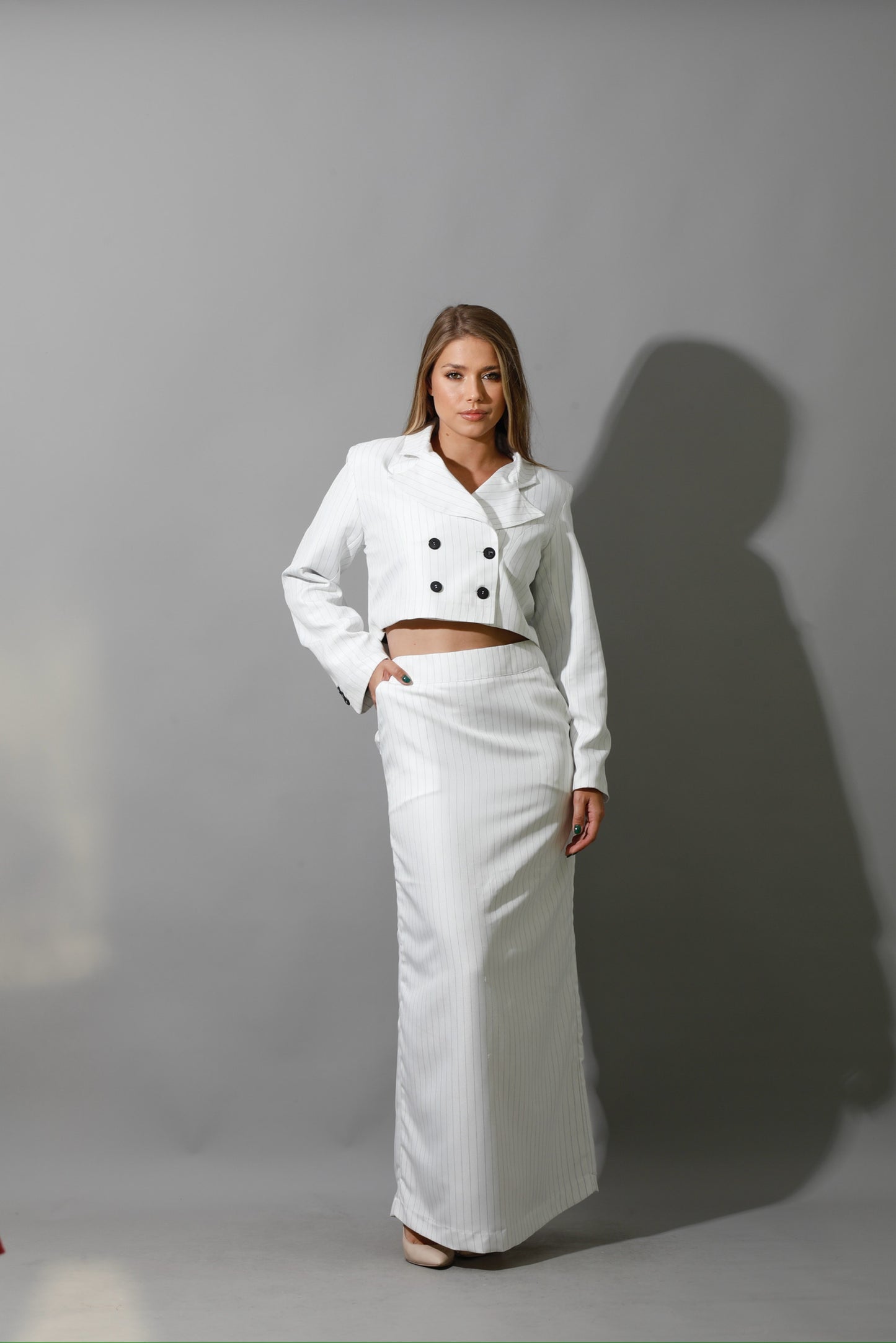 Striped Maxi Skirt Co-Ord - White