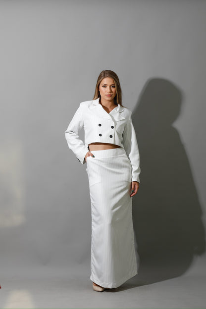 Striped Maxi Skirt Co-Ord - White