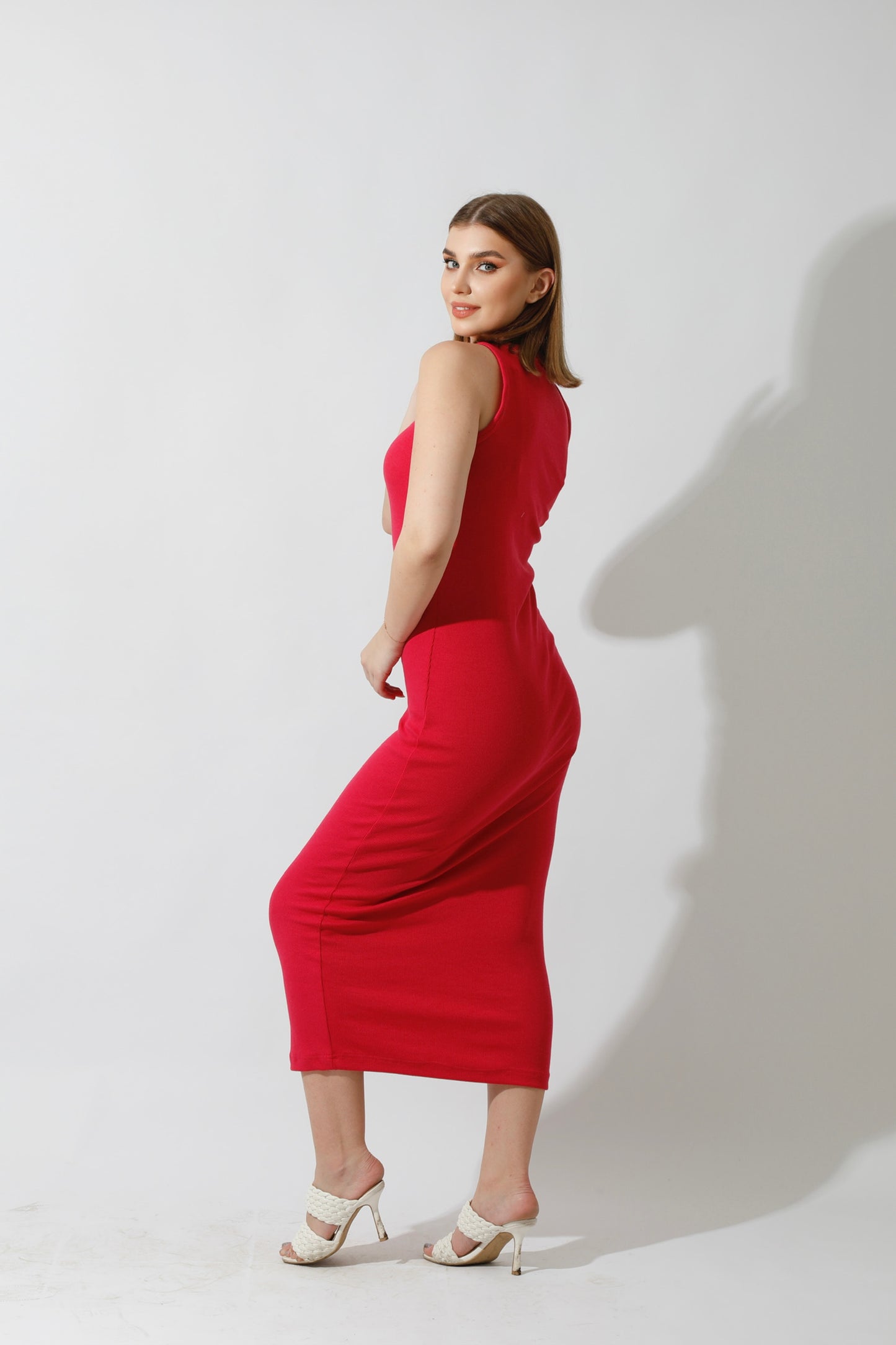 Slinky High Neck Midi Sleeveless Dress - Barbie Pink