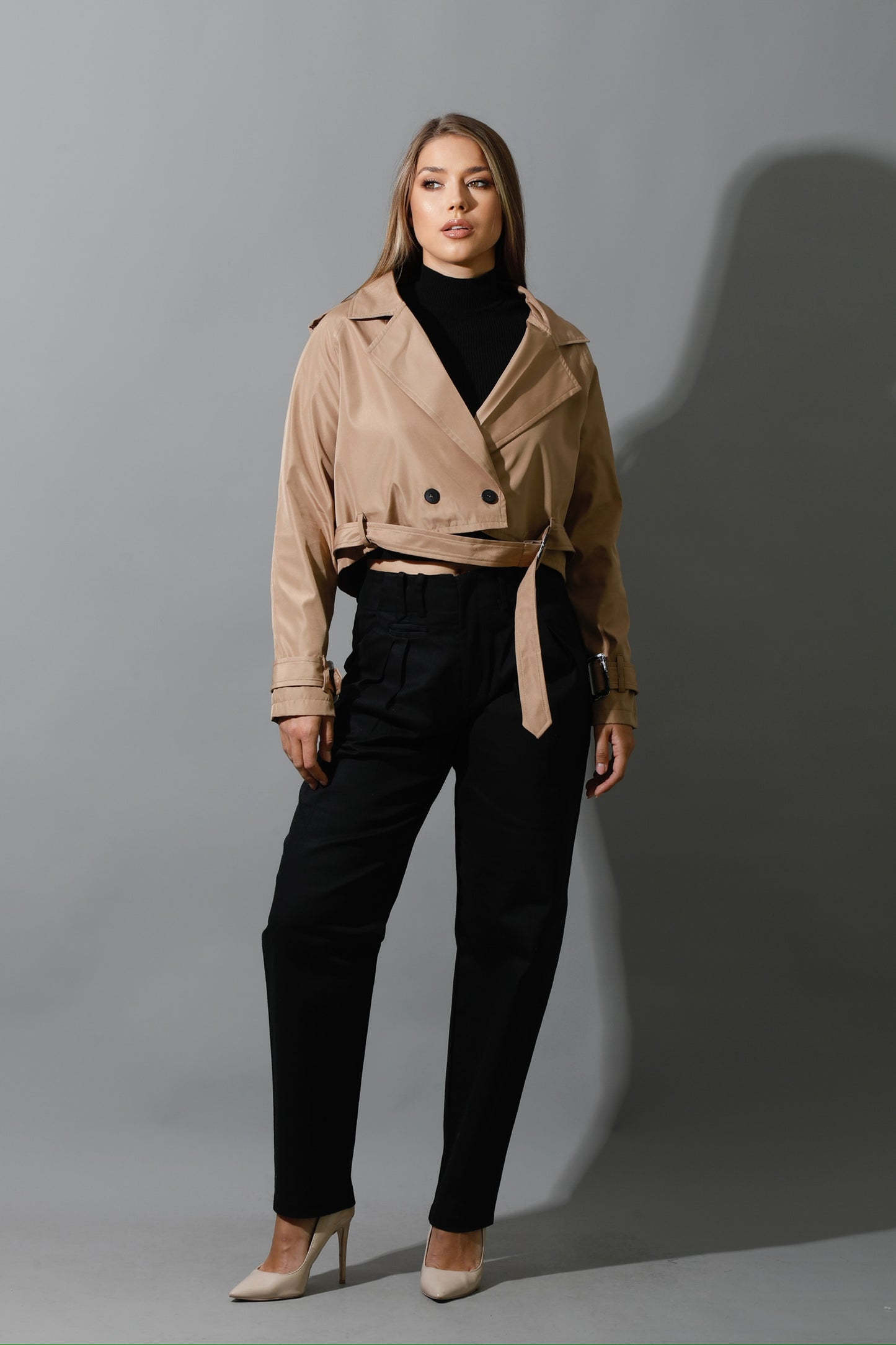 Double Breasted Trench Jacket - Beige