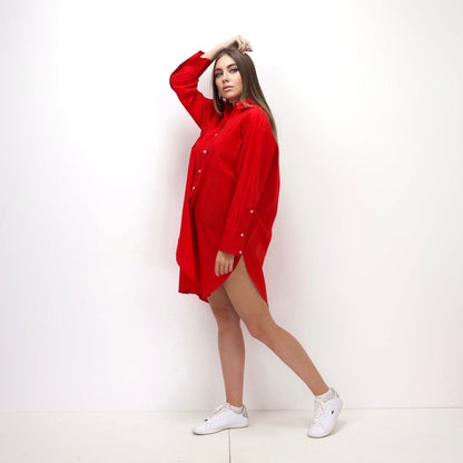 Oversized Shirt Dress - Red