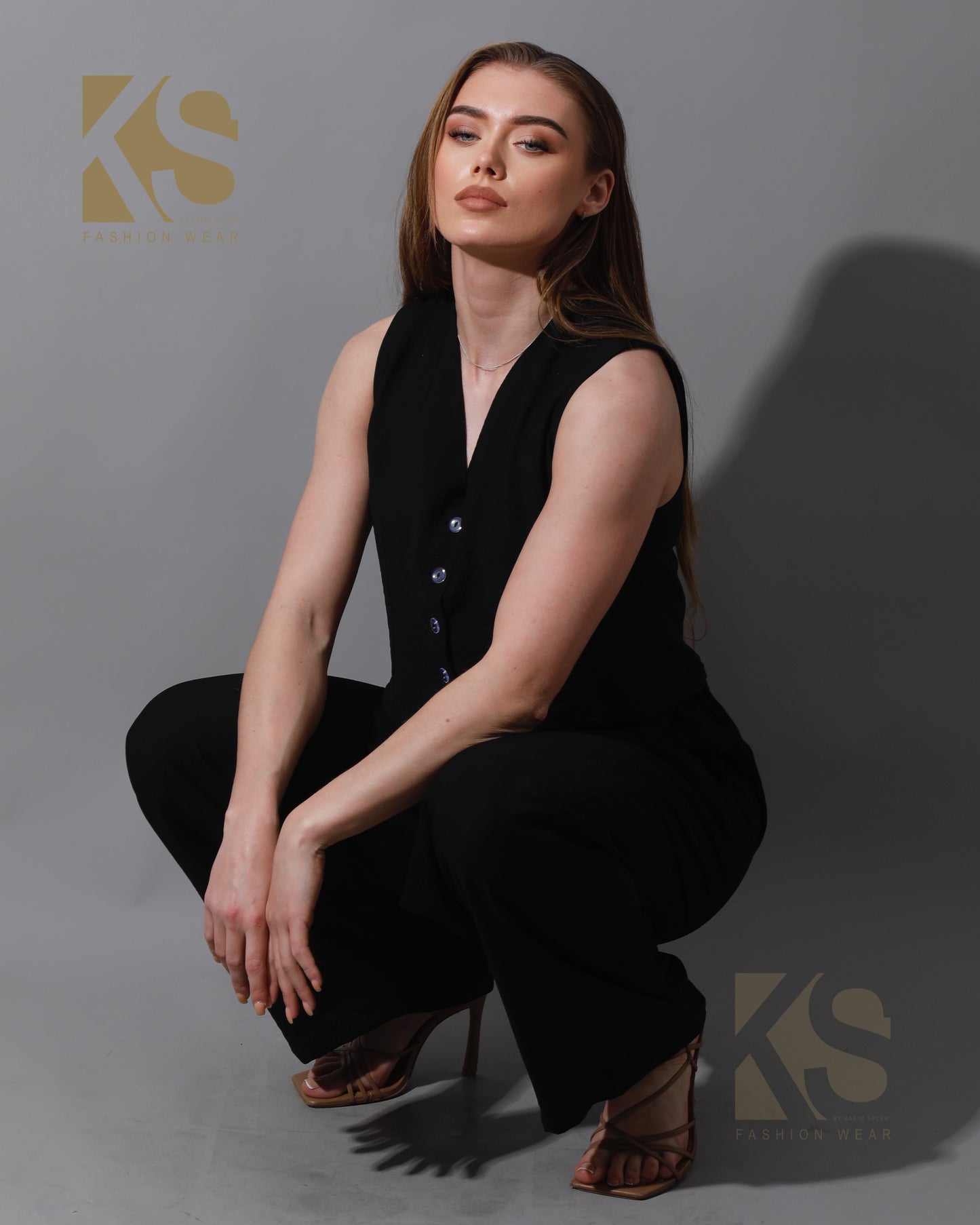 Cropped Vest Set - Black