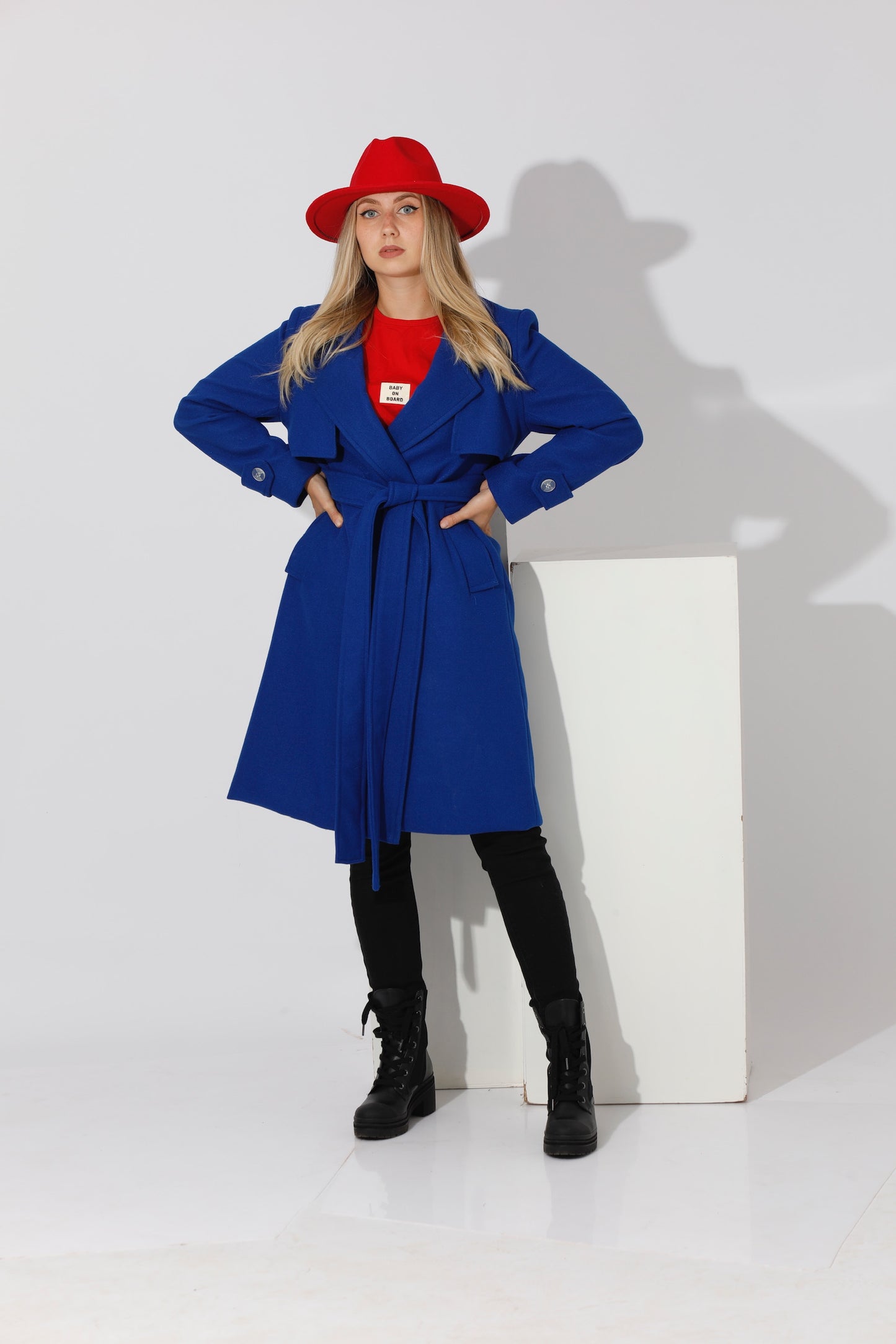 Woolen Wrapped Belted trench Coat - Electric Blue