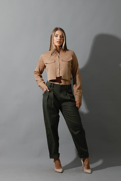Pockets Cropped Shirt - Beige