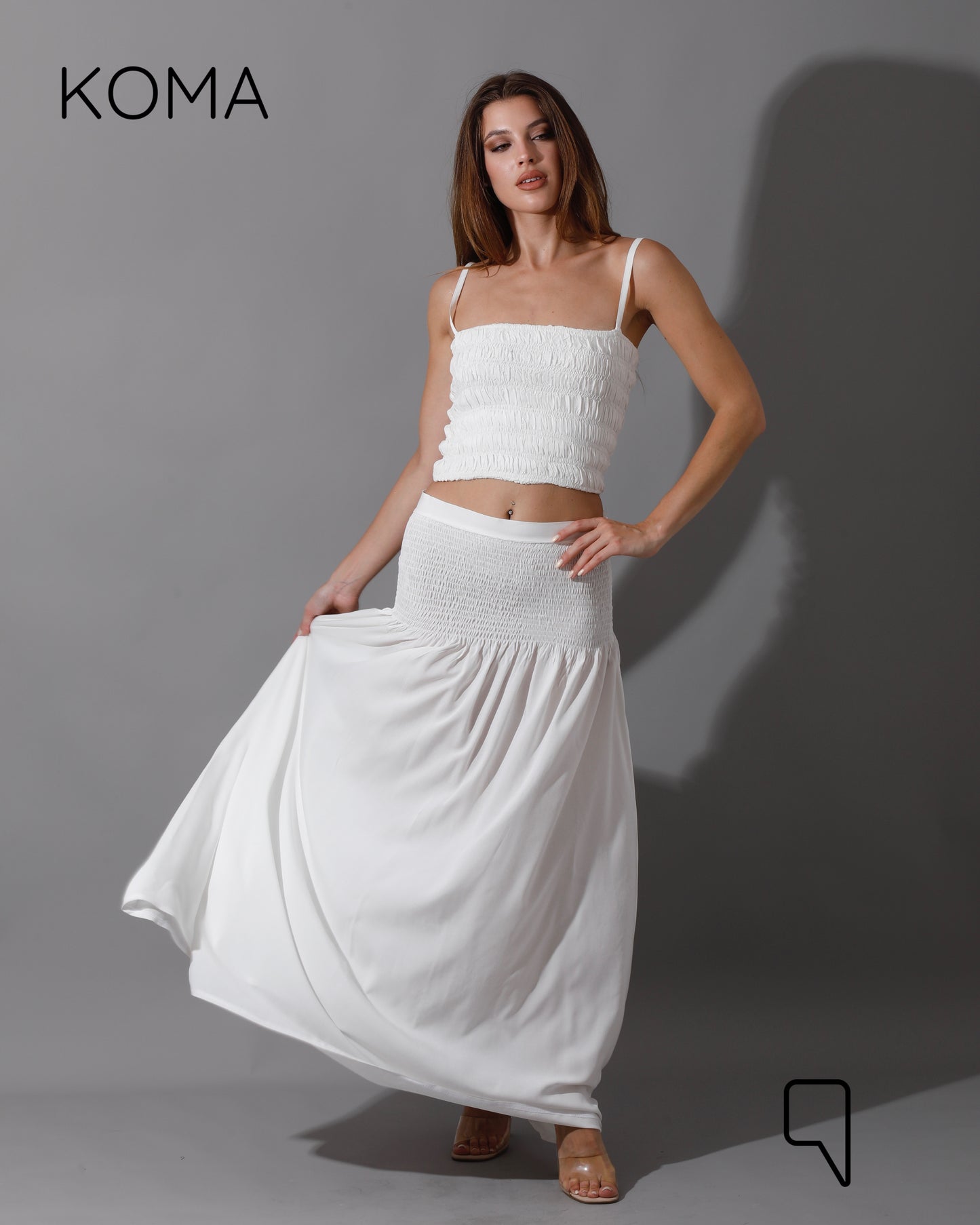 Tabitha Elastic Top & Skirt Co-Ord - White