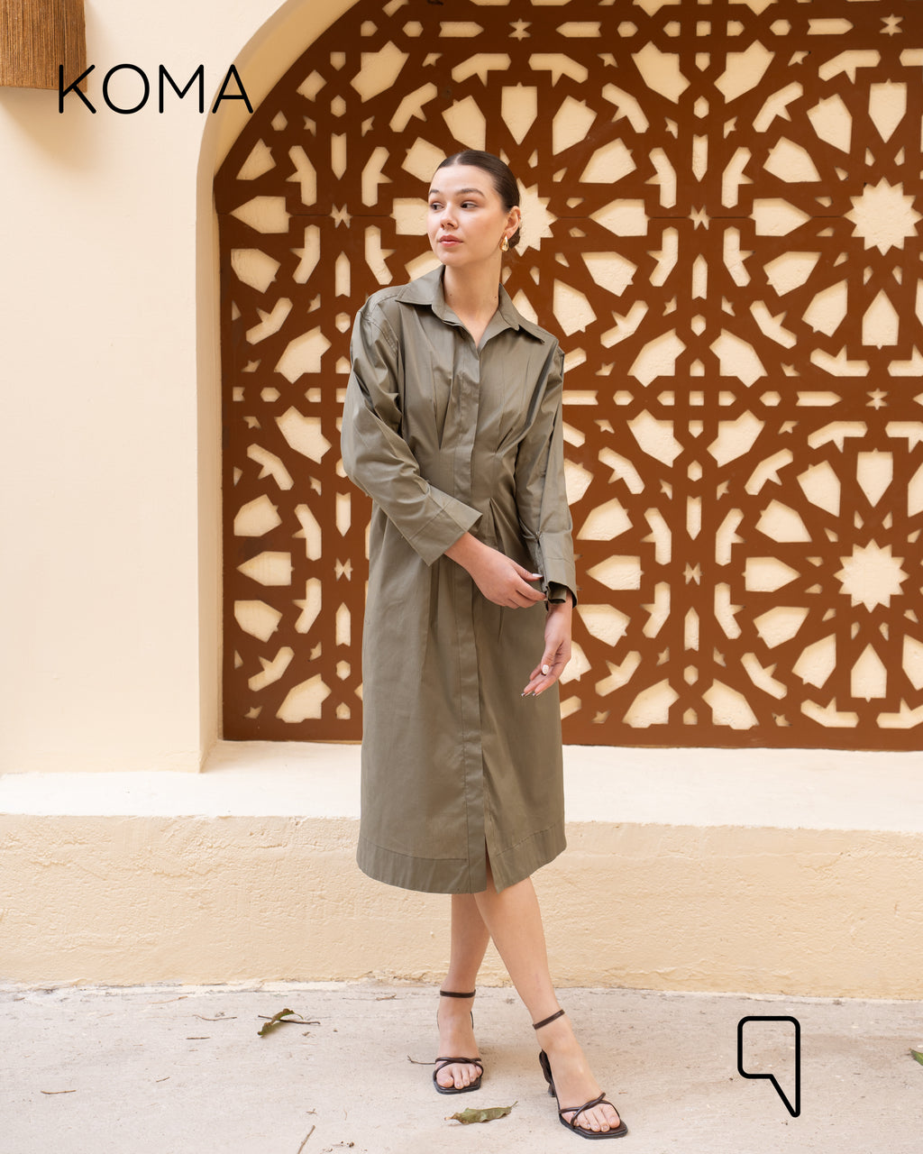 Abigail Midi pleated Shirt Dress - Olive