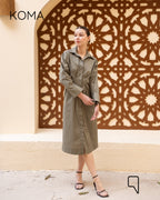 Abigail Midi pleated Shirt Dress - Olive