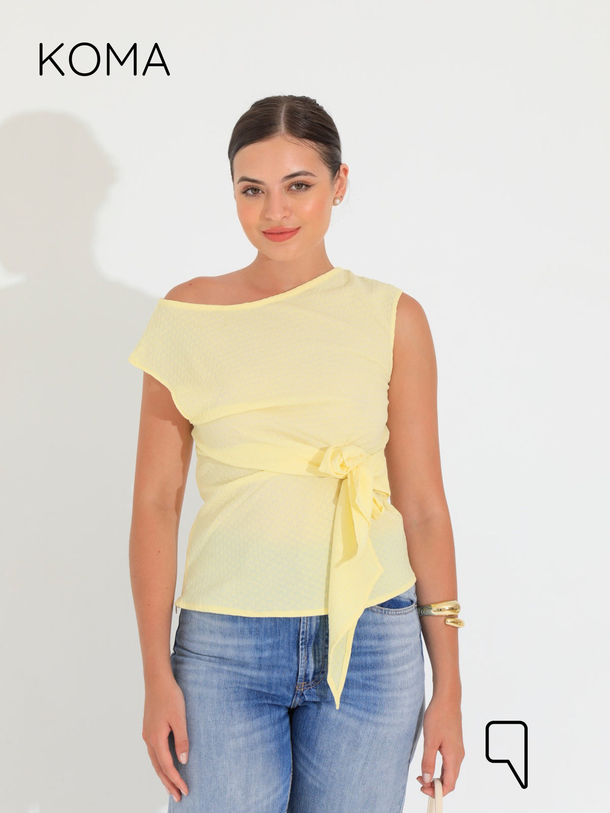 Paula Tied Up Cut Top  - Yellow