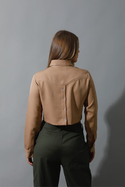 Pockets Cropped Shirt - Beige