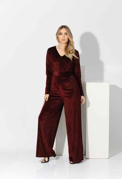 Velvet wide leg Jumpsuit- Maroon