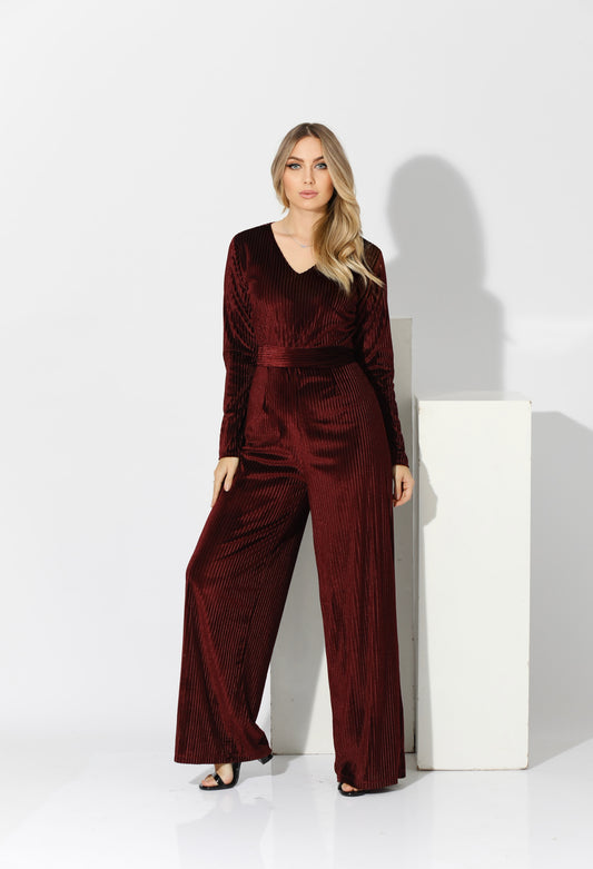 Velvet wide leg Jumpsuit- Maroon