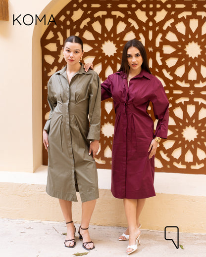 Abigail Midi pleated Shirt Dress - Pink