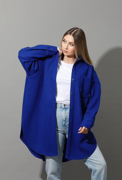 Woolen Oversized Shirt - Electric Blue
