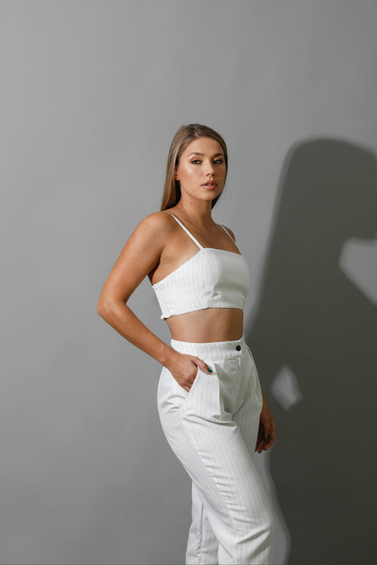 Striped Bra Top Co-Ord - White