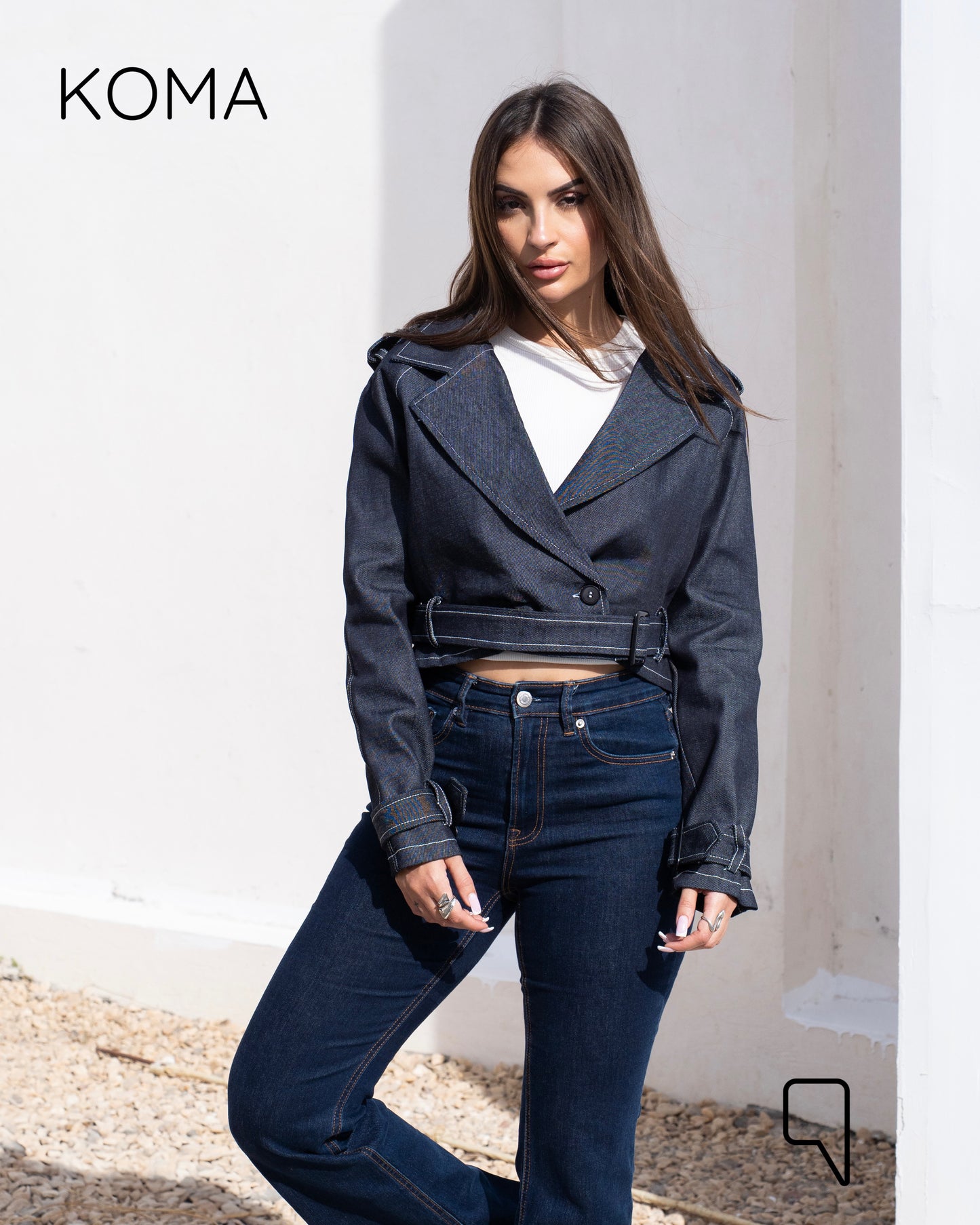 Jeans Double Breasted Lose Trench Jacket - Navy