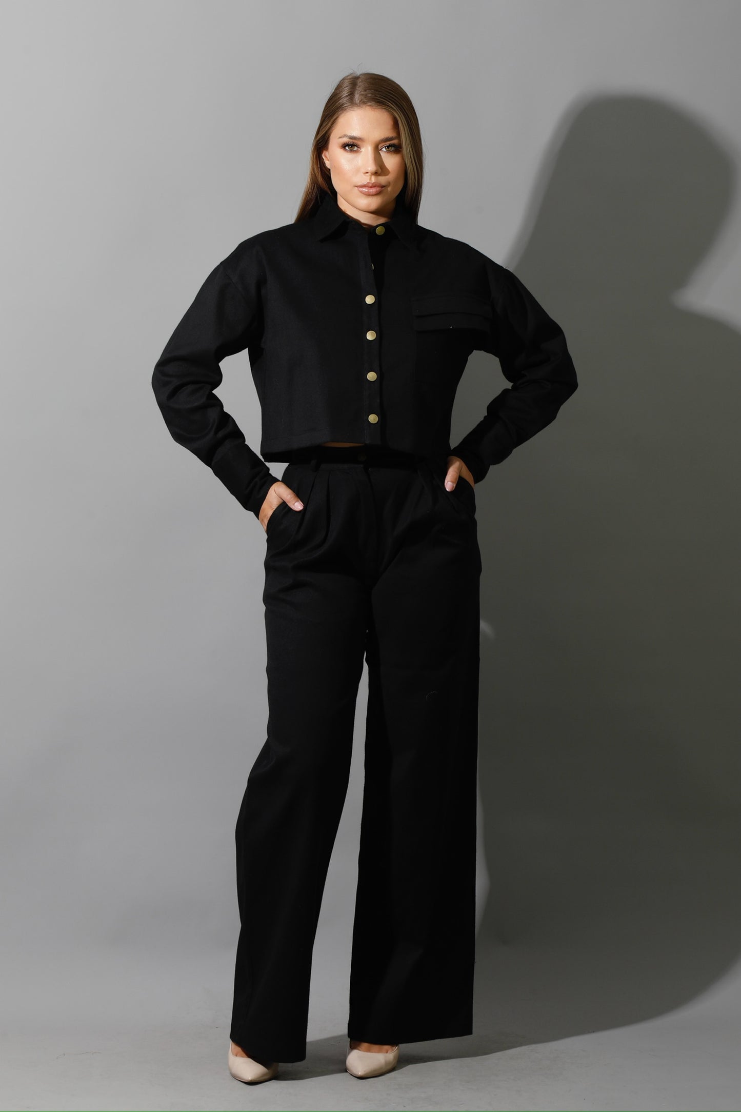 Co-ord Cropped Shirt - Black