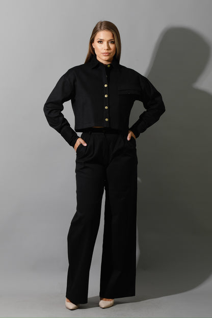 Co-ord Cropped Shirt - Black
