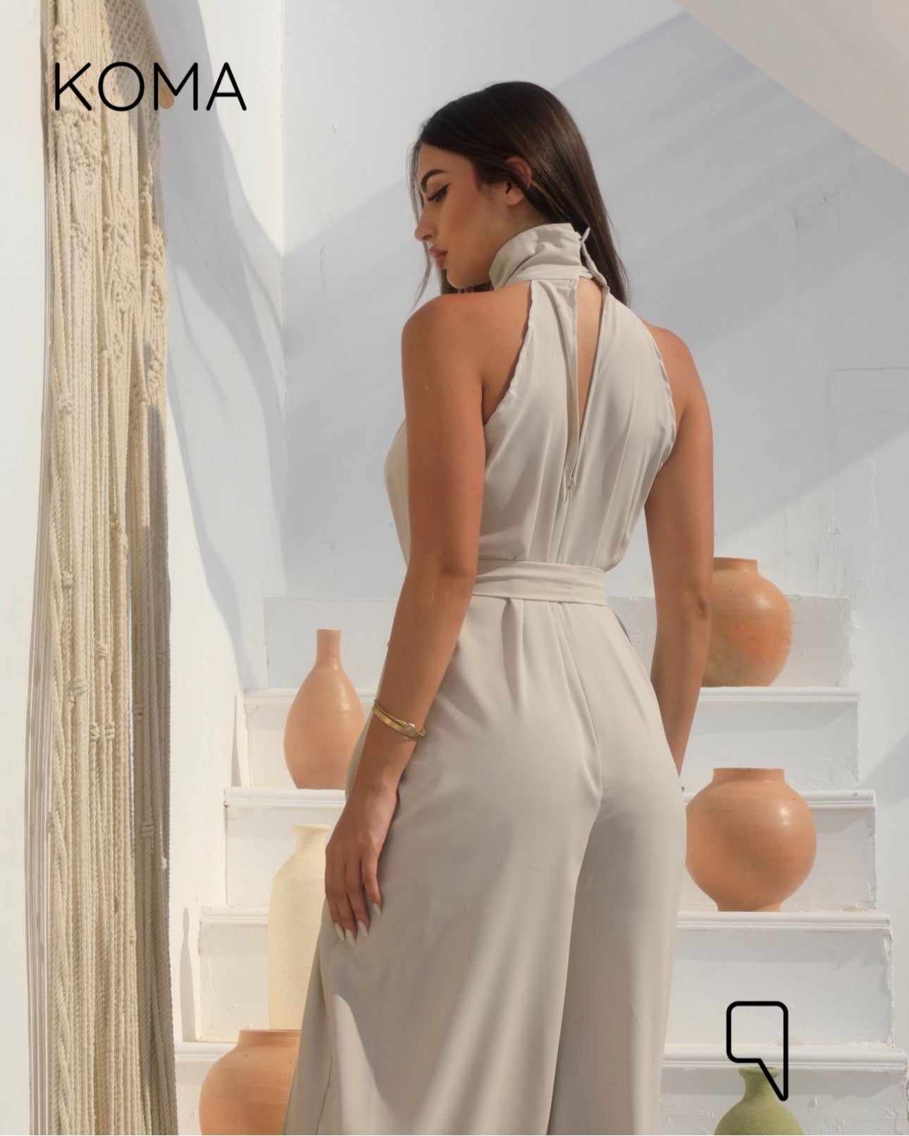 Georgie Sleeveless Wide Leg Jumpsuit - Beige