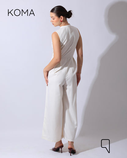 Olivia Sleeveless Wide Leg Jumpsuit - Offwhite