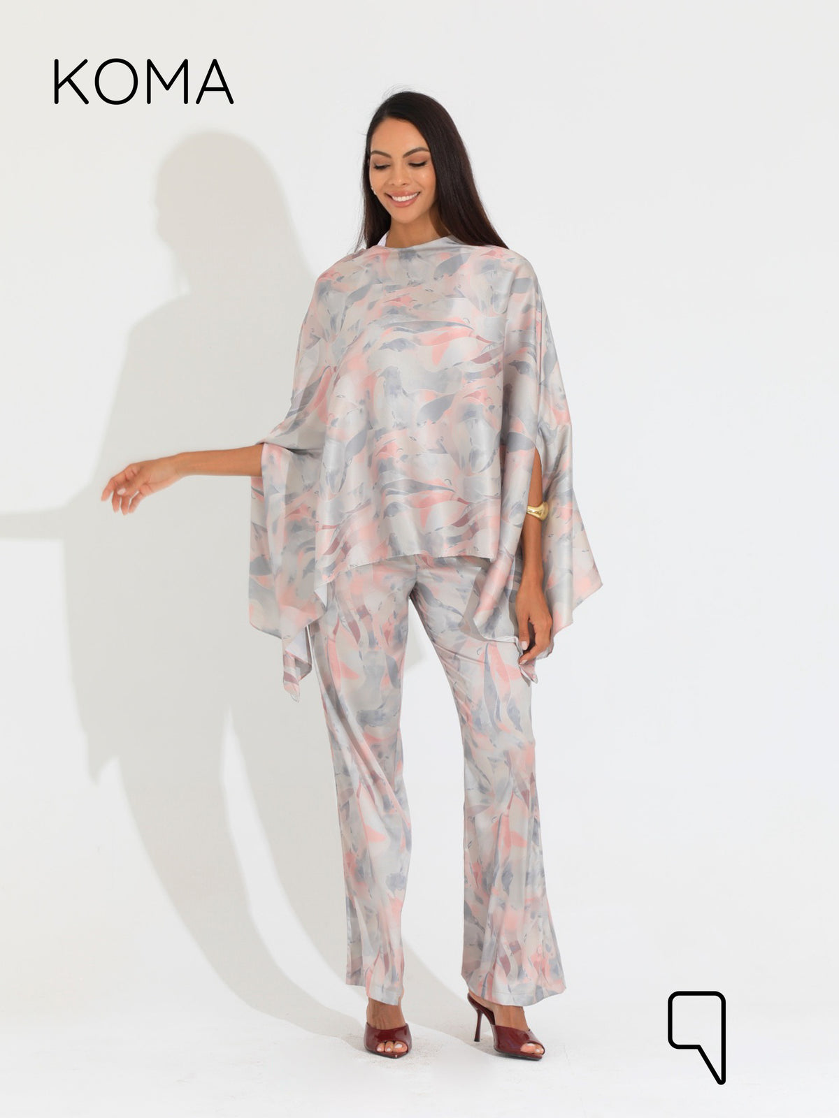 Celeste Satin Butterfly Blouse - Multicolored Beige