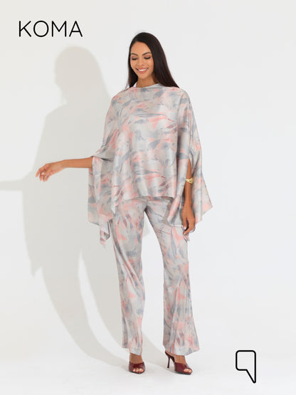 Celeste Satin Butterfly Blouse - Multicolored Beige