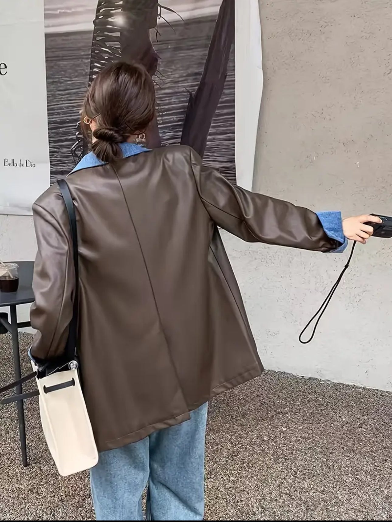 Patricia Leather Denim Patchwork Blazer - Brown