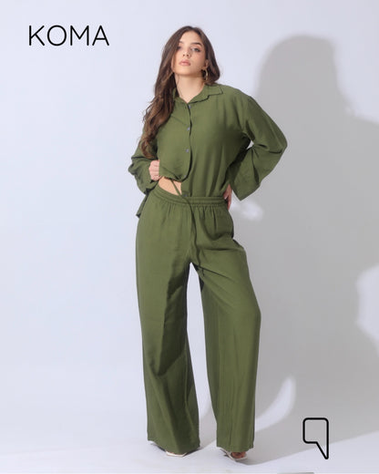 Co-Ord Long Sleeves Shirt - Olive