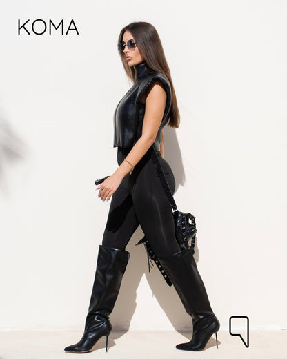 Dixi Leather Fur Vest - Black