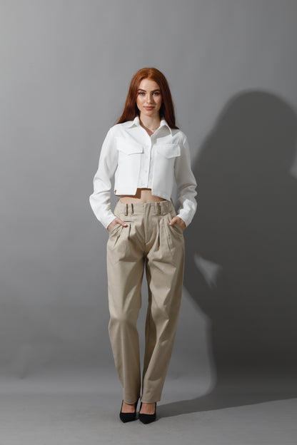 Pockets Cropped Shirt - White