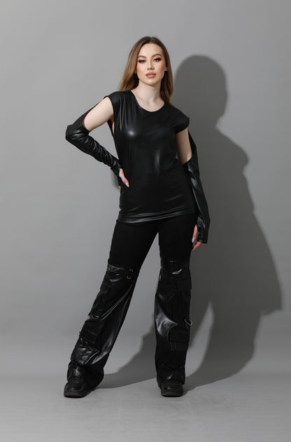 Leather Cutout Top - Black