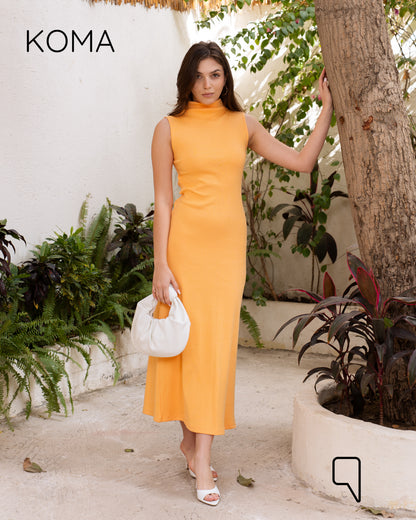Naomi Halter Neck Midi Sleeveless Dress - Yellow