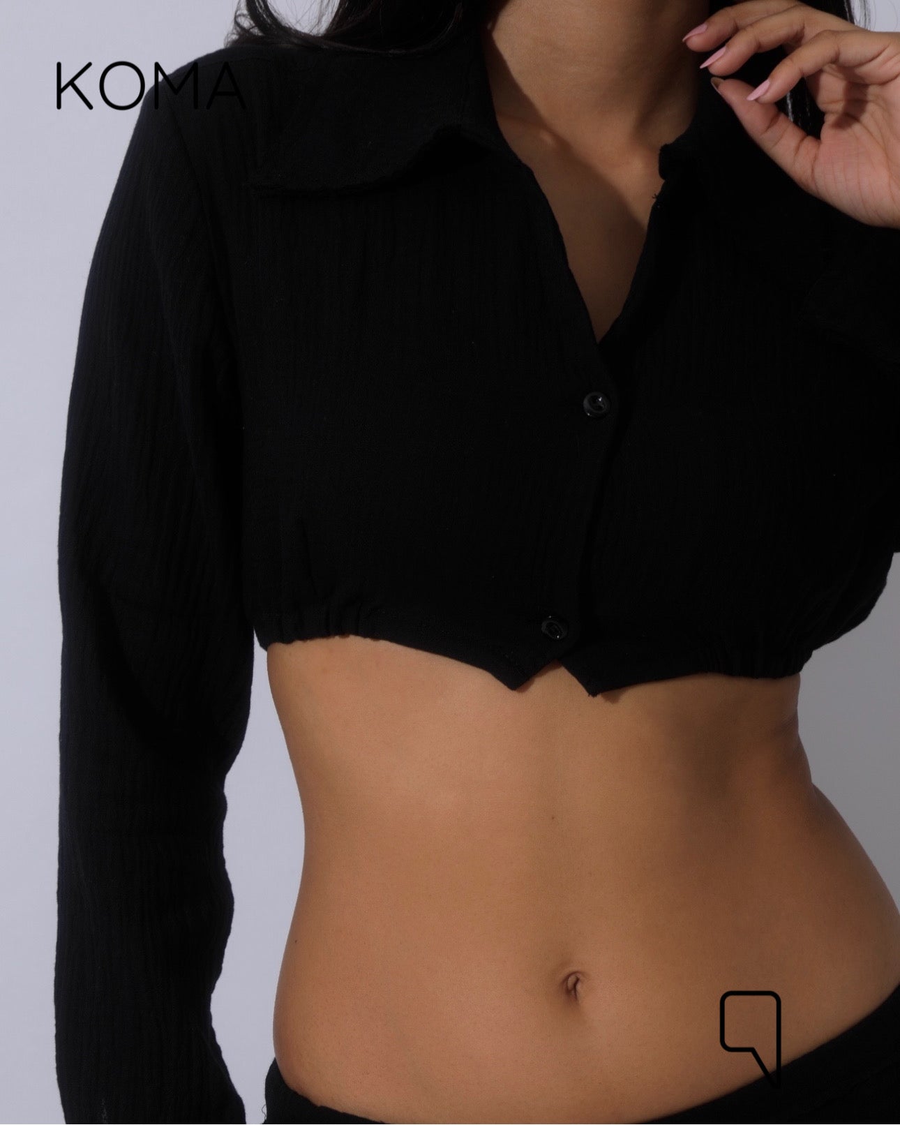 Greta Crincle Cropped Shirt & Skirt Set - Black