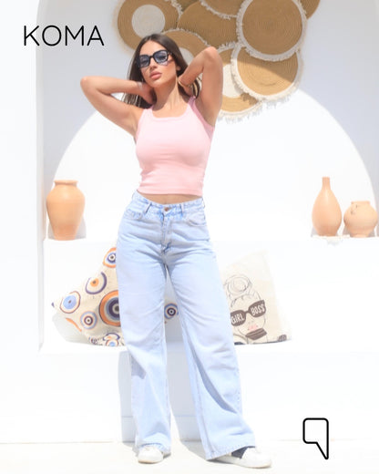 iva Basic Crop Tank Top  - Pink