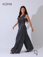 Dahlia Flared Jumpsuit - Polkadots Black