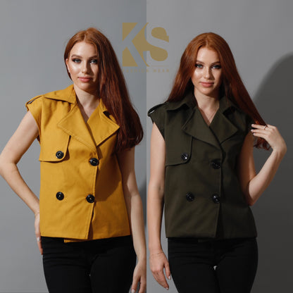 Double Breasted Vest - Olive