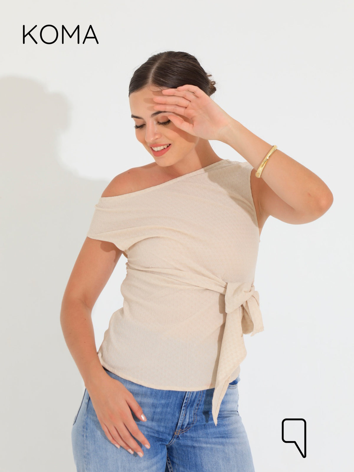 Paula Tied Up Cut Top  - Beige
