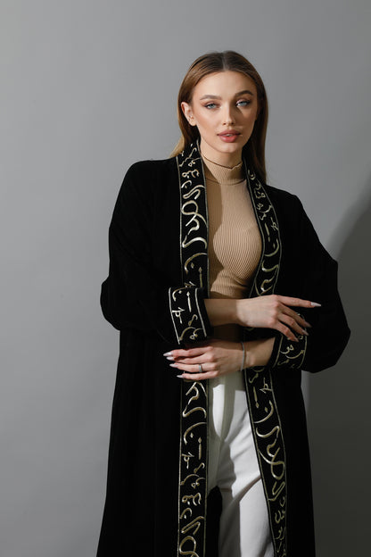 Arabic Letter Long Kaftan - Black & Gold