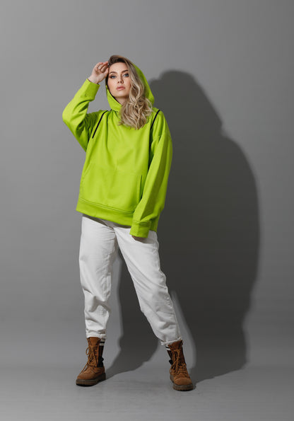 Zipped Oversized Hoodie - Lime Green