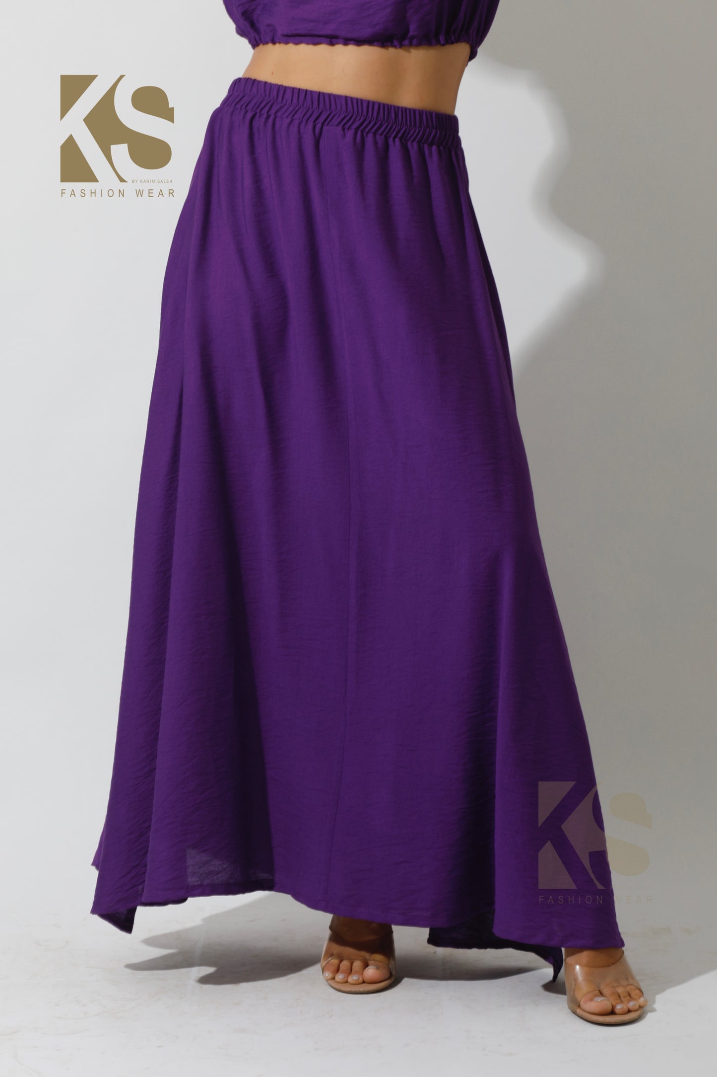 Crop Top & Maxi Side Slite Skirt Set - Purple