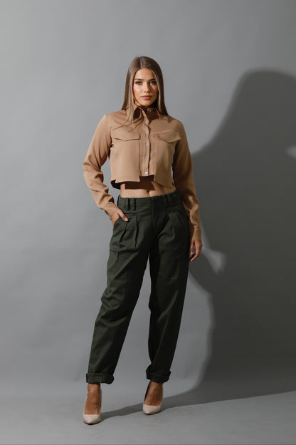 Pockets Cropped Shirt - Beige