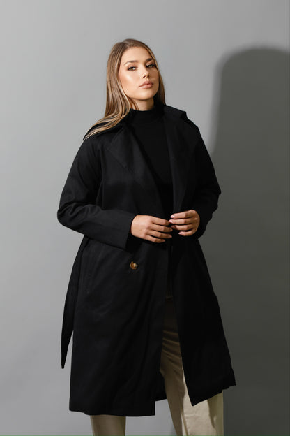 Wrapped Belted Trench Coat - Black