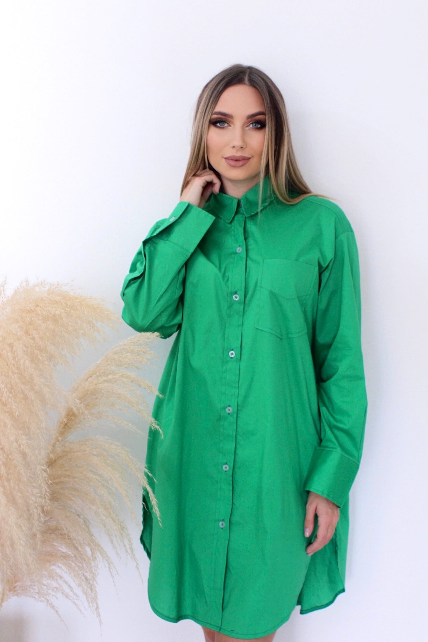 Oversized Shirt Dress - Green