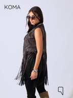 Nicci Leather Fringed Vest - Brown