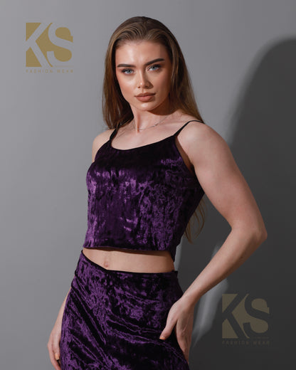 Velvet Bootcut Trousers Set - Purple