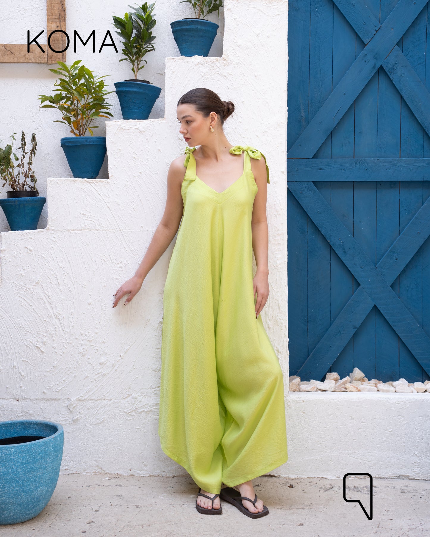 Tied Up Lose Jumpsuit - Lime Green