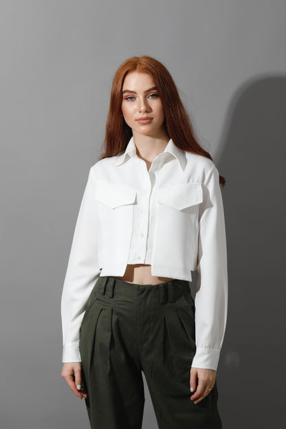 Pockets Cropped Shirt - White