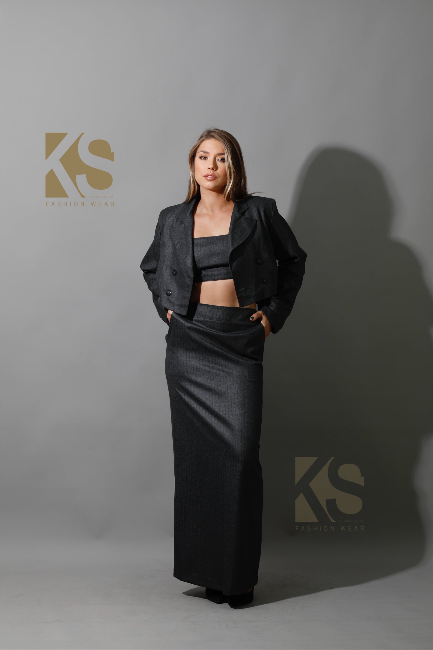 Striped Maxi Skirt Co-Ord - Gray