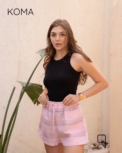 Aubrina Striped Blend Boxer Bermuda Shorts - Pink