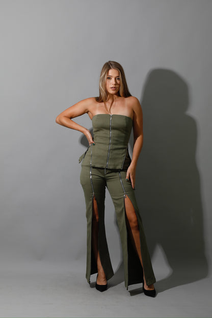 Co-Ord Some Protel Top &  BootCut pants - Olive
